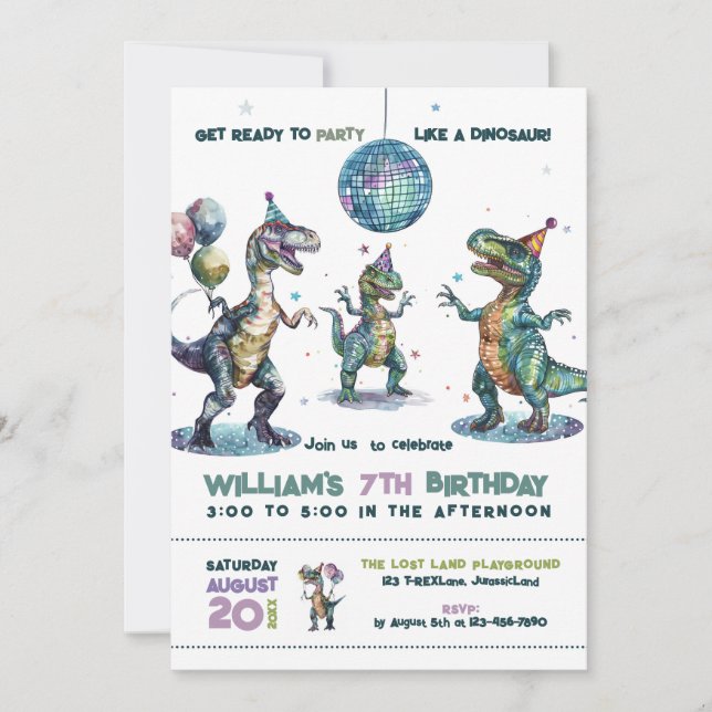 Invitación Fiesta Como Una Fiesta De Cumpleaños De Dinosaurio (Anverso)
