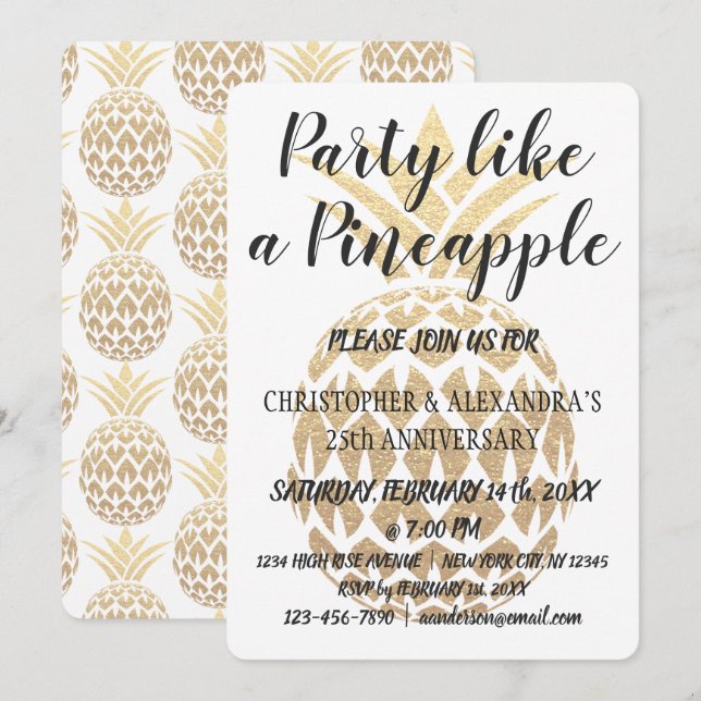Invitación Fiesta Como una Piña 25 Aniversario de Bodas (Anverso / Reverso)
