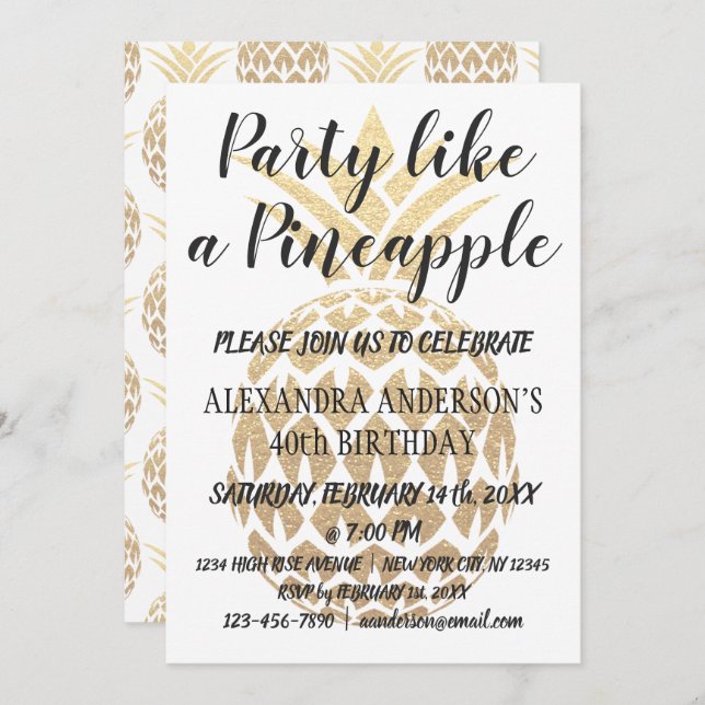 Invitación Fiesta como una piña 40 cumpleaños (Anverso / Reverso)