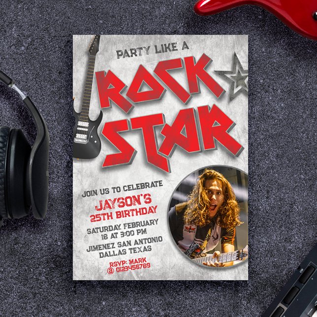 Invitación Fiesta Como Una Rockstar con Imagen (Party Like A Rockstar with Picture Invitation)