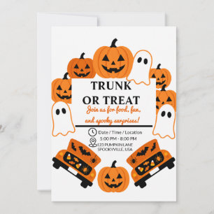 Invitación Fiesta Comunitaria de Halloween Retro Maleta o Tra