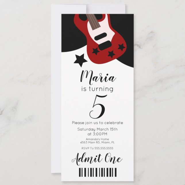 Invitación Fiesta con estilo de tickets de Cute Concerte Musi (Anverso)