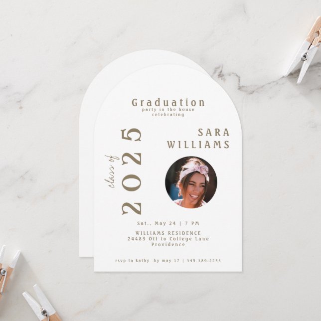 Invitación Fiesta con foto graduada en la casa (Anverso/Reverso In Situ)