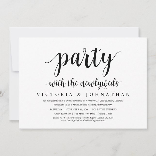 Invitación Fiesta con los recién casados, Boda Elopement Dinn (Anverso)