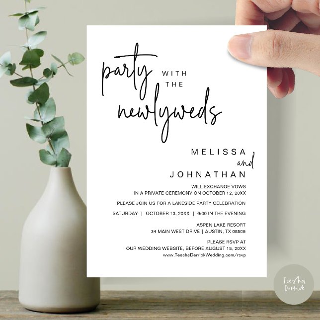 Invitación Fiesta Con Los Recién Matados, Cena Boda (Party with the newlyweds, Post wedding dinner celebration invitation card, PDF, in Black and White)