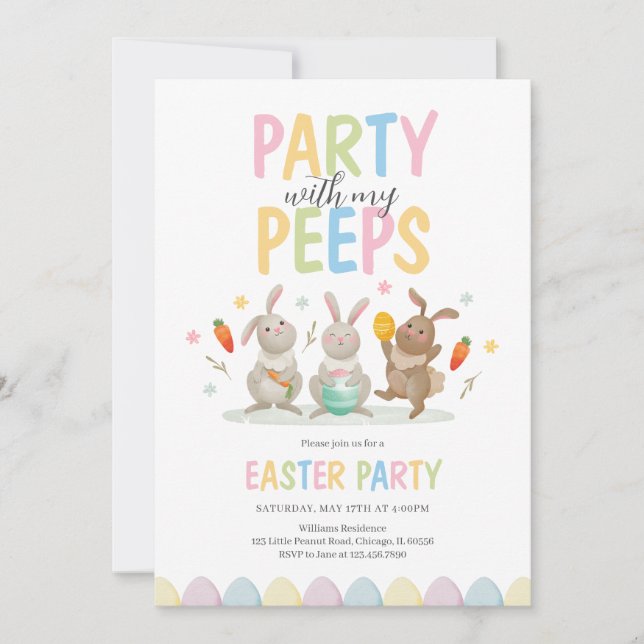 Invitación Fiesta con mi Fiesta de Pascua de Peeps (Anverso)