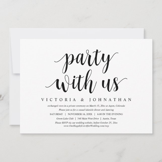 Invitación Fiesta con nosotros, Boda Elopement Dinner Dancing (Anverso)