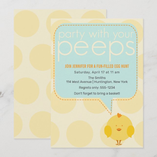 Invitación Fiesta con sus pimientos Pascua de Chick (Anverso / Reverso)