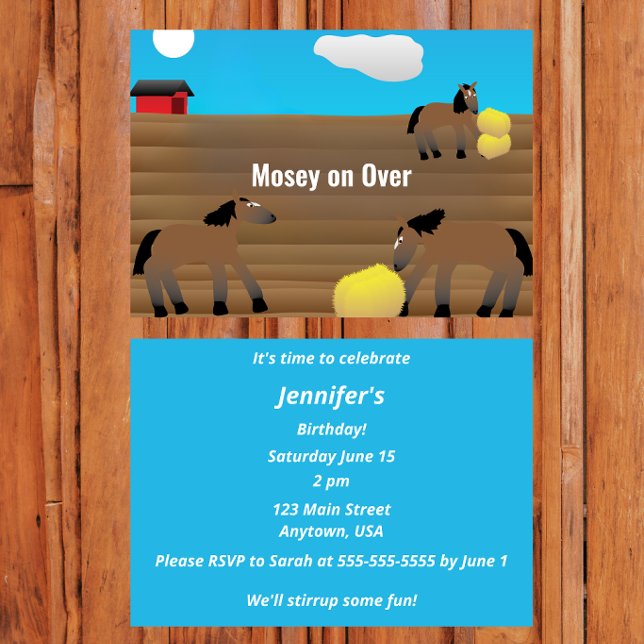 Invitación Fiesta con tema de Caballos | “Mosey On Over” (Subido por el creador)
