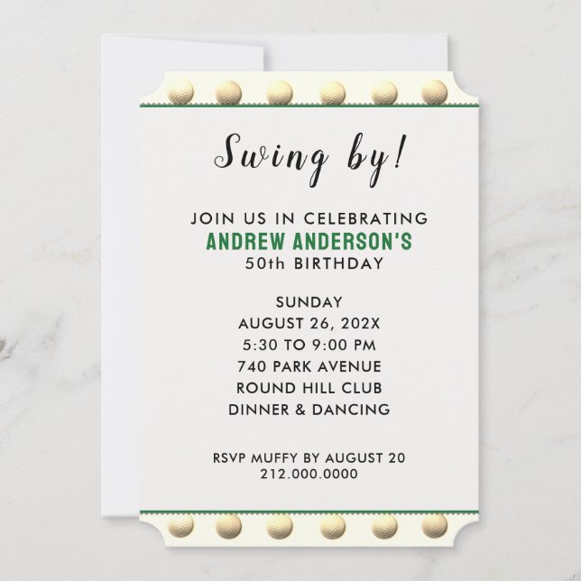 Invitación Fiesta con tema de golf (Anverso)