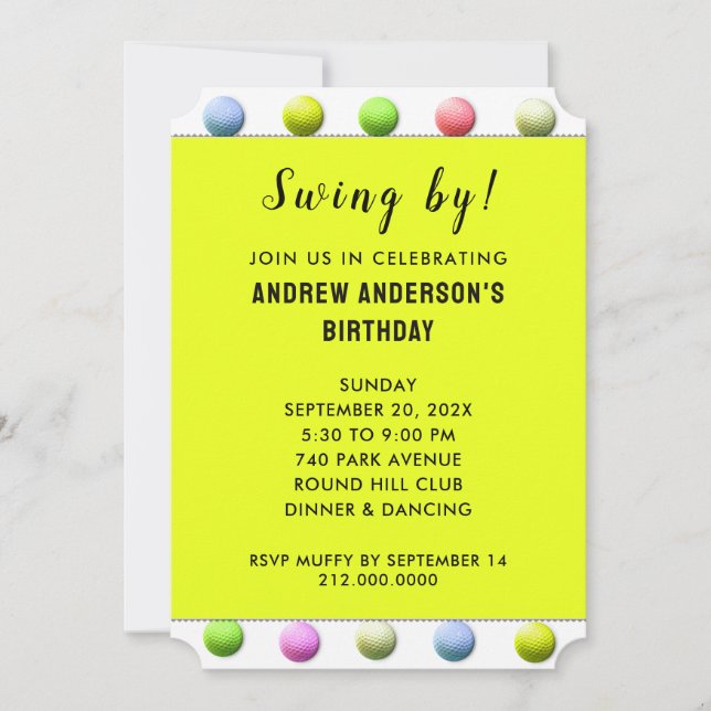 Invitación Fiesta con tema de golf (Anverso)