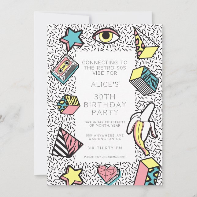 Invitación Fiesta con Tema de la Era Retro de los 90 (Anverso)