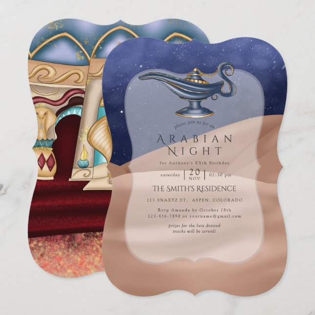 Invitación Fiesta con tema de Las mil y una noches (Anverso / Reverso)