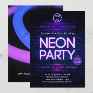 Invitación Fiesta con tema de neón que brilla en la oscuridad