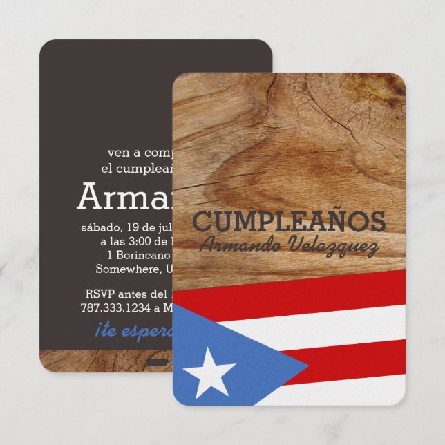 Invitación Fiesta con tema de Puerto Rico (Anverso / Reverso)