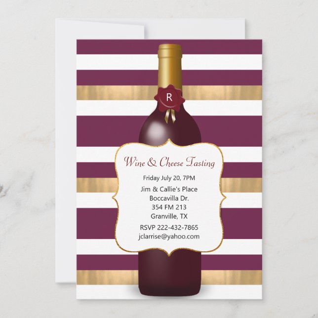 Invitación Fiesta con tema de vino (Anverso)