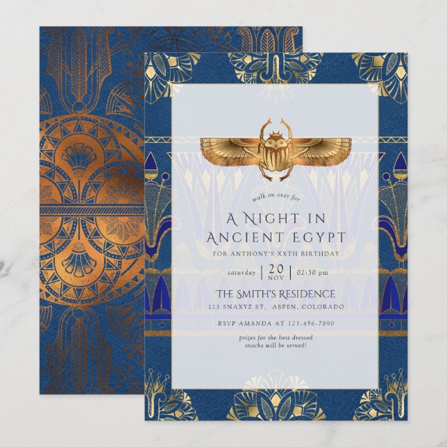 Invitación Fiesta con tema egipcio (Anverso / Reverso)