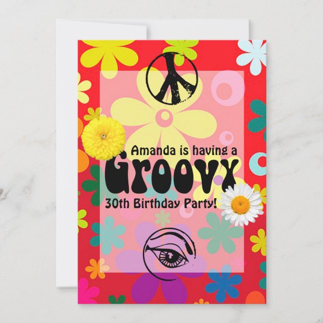Invitación Fiesta con tema hippie (Anverso)