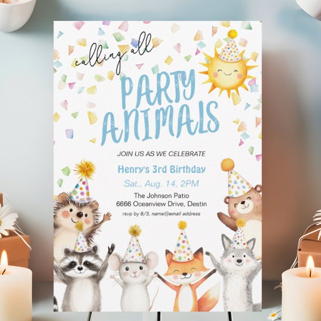 Invitación Fiesta Confetti Animales Forestales Fiestas Gorras (Subido por el creador)