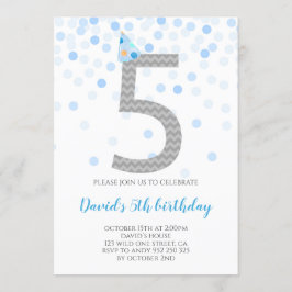 Invitación Fiesta Confetti Azul 5 cumpleaños