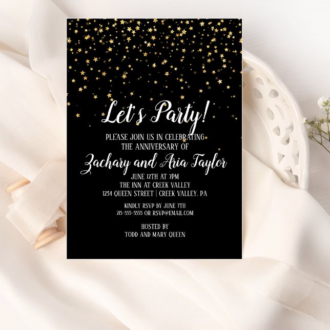 Invitación Fiesta Confetti de oro en aniversario negro (Subido por el creador)
