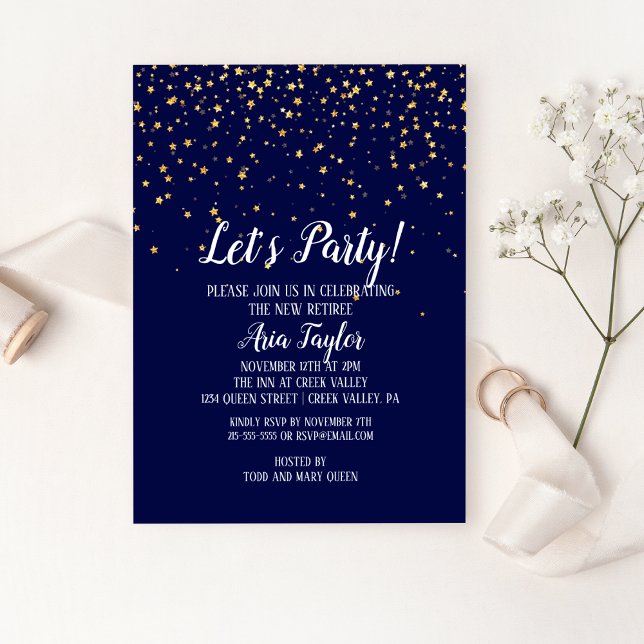 Invitación Fiesta Confetti de oro en Fiesta azul de la Marina (Subido por el creador)