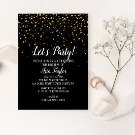 Invitación Fiesta Confetti de oro en fiesta de cumpleaños neg