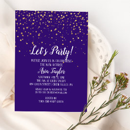 Invitación Fiesta Confetti de oro en Fiesta morado