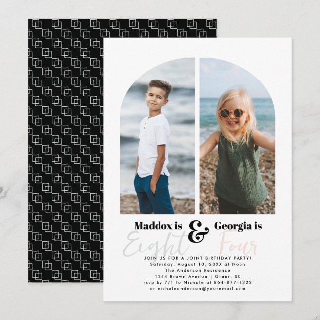 Invitación Fiesta Conjunta | Cumpleaños Simple de 2 Fotos (Anverso / Reverso)