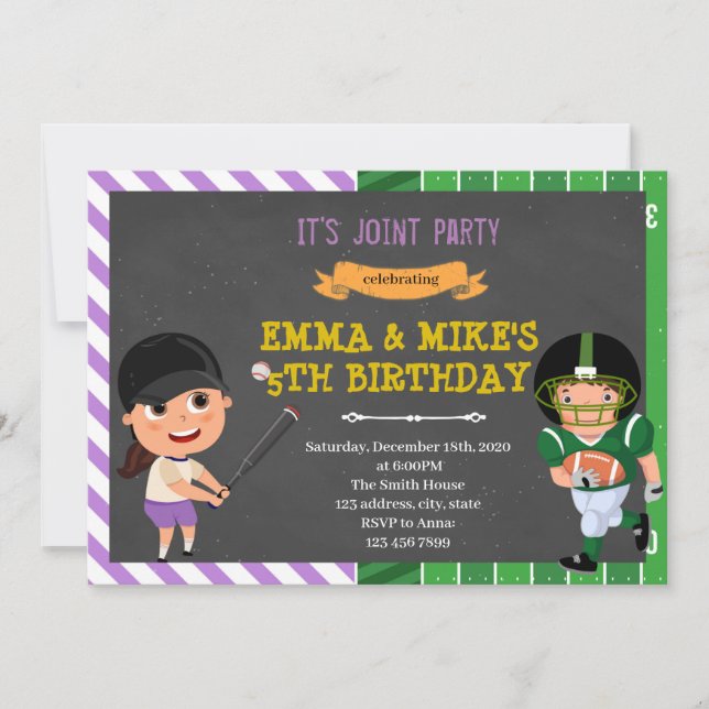 Invitación fiesta conjunta de béisbol fútbol (Anverso)
