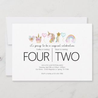Invitación Fiesta conjunta de cumpleaños - Tema de Unicorn