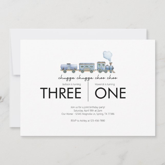 Invitación Fiesta conjunta de cumpleaños - Tema del tren (Anverso)