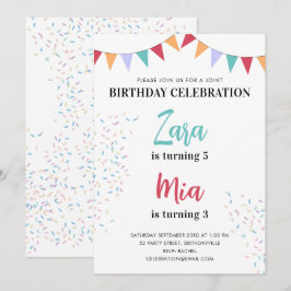 Invitación Fiesta conjunta de doble cumpleaños Colorido para 
