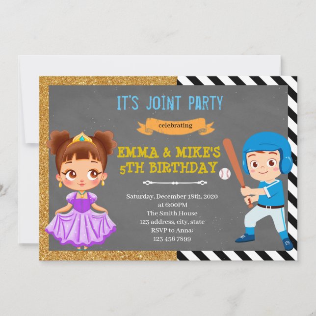 Invitación Fiesta conjunto de béisbol Princesa (Anverso)