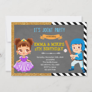Invitación Fiesta conjunto de béisbol Princesa
