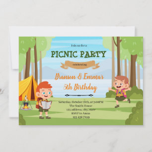Invitación Fiesta conjunto de chica de niño de camping