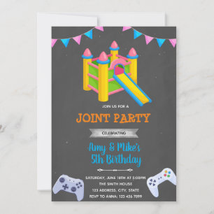 Invitación Fiesta conjunto de la casa de rebotes y juegos