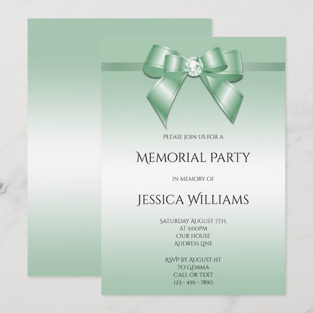 Invitación Fiesta conmemorativa de arco y cinta esmeralda (Anverso / Reverso)