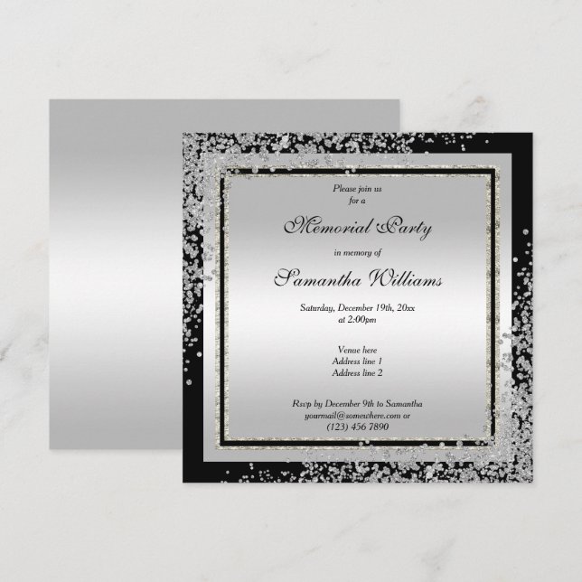 Invitación Fiesta conmemorativo de los rincones de plata glit (Anverso / Reverso)