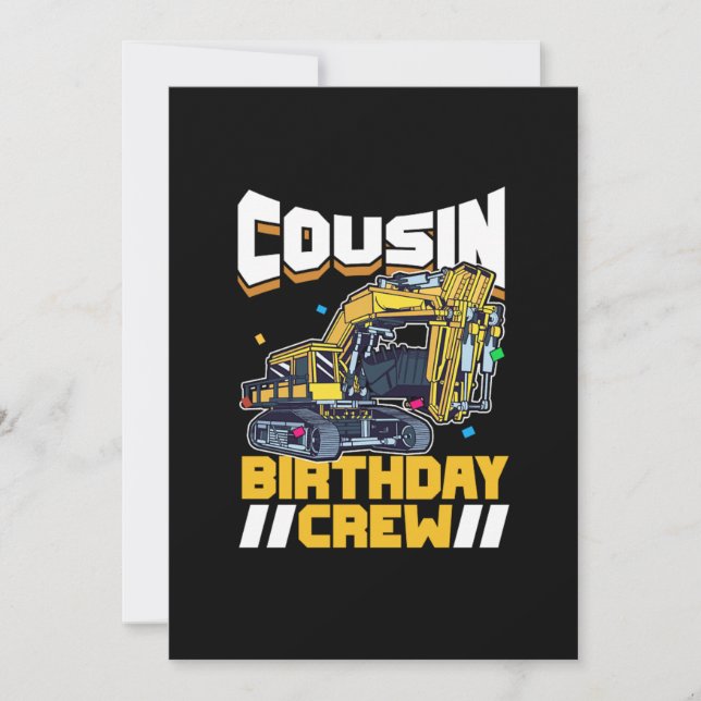 Invitación Fiesta Construcción Digger Cousin Birthday Crew (Anverso)