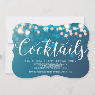 Invitación Fiesta contemporáneo de cócteles Blue Bokeh