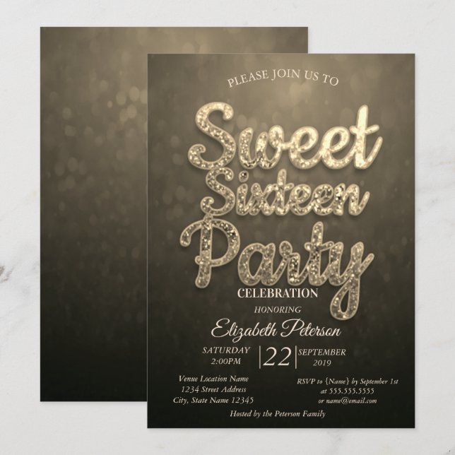 Invitación Fiesta Cool Trendy Bokeh Dulces 16 (Anverso / Reverso)