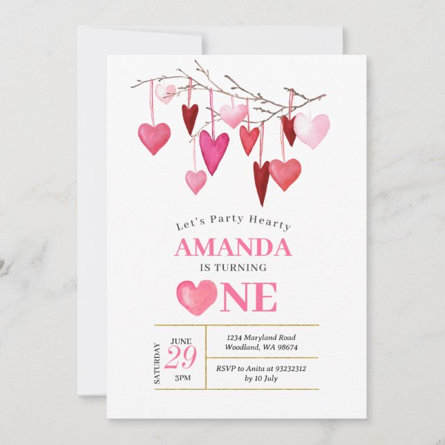 Invitación Fiesta Corazón del Globo de San Valentín (Anverso)