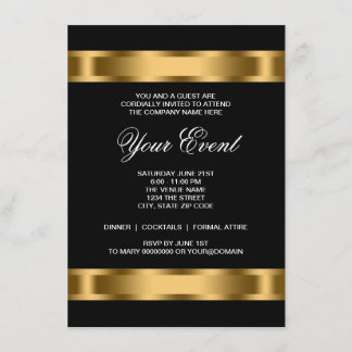 Invitación Fiesta corporativa de corbata negra y oro negro