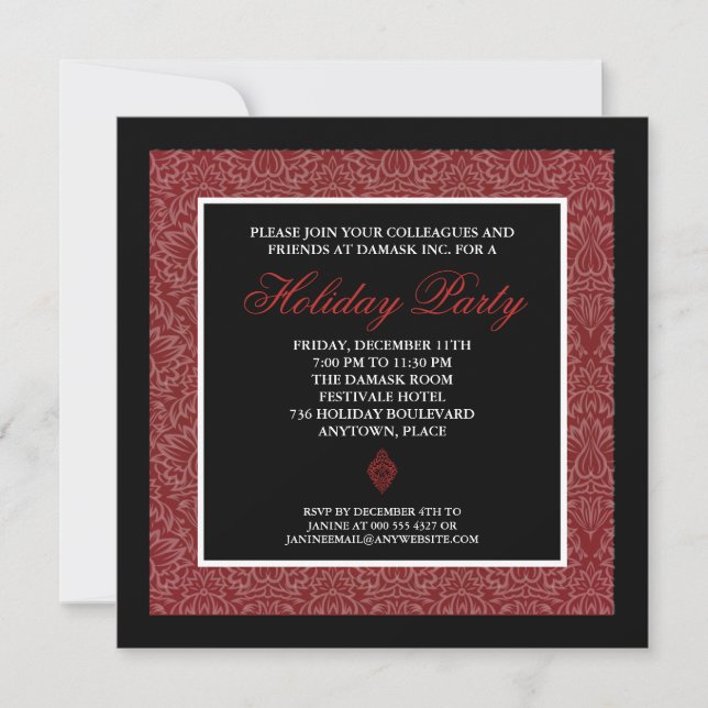 Invitación Fiesta corporativa de Damasco Rojo (Anverso)