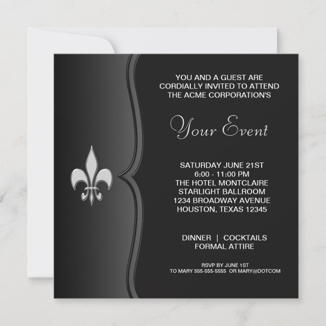 Invitación Fiesta Corporativa de Gala Fleur De Lis (Anverso)