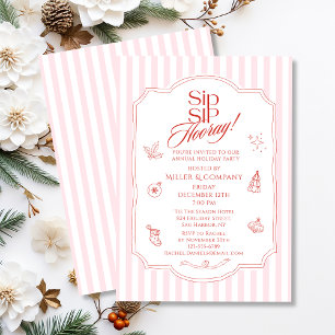 Invitación Fiesta Corporativa de Navidad Cóctel Rayas Rosas