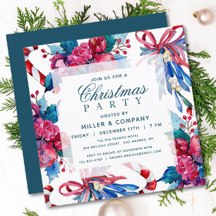 Invitación Fiesta Corporativa de Navidad con Acuarela Rojo y