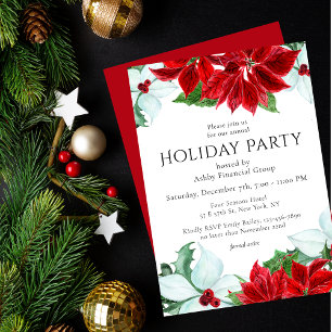 Invitación Fiesta Corporativa de Navidad con Poinsettia Acuar