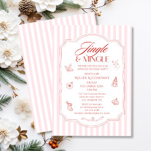 Invitación Fiesta Corporativa de Navidad Elegante Rayas Rosad